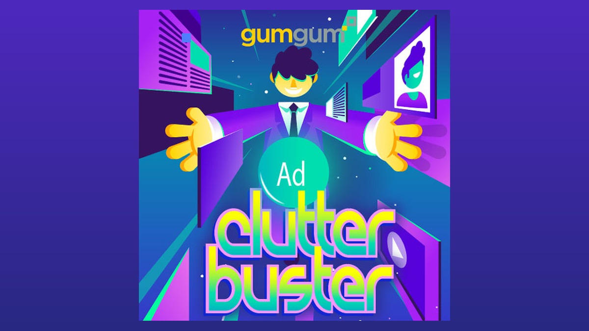Ad Clutter Buster mobile game title screen, built for GumGum
